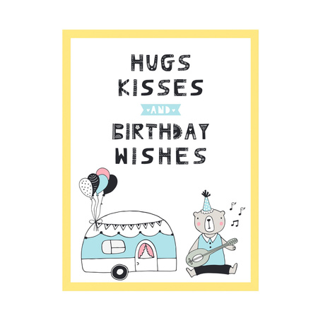 Plakat Urodzinowy Hugs kisses 24X30 cm + ramka żółta