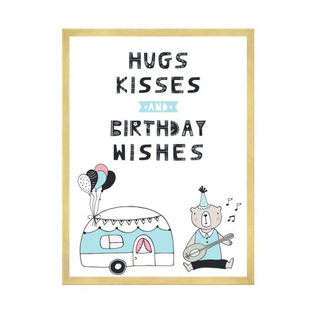 Plakat Urodzinowy Hugs kisses 50X70 cm + ramka złota