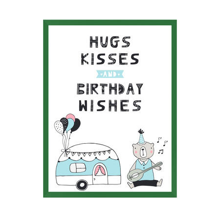 Plakat Urodzinowy Hugs kisses 21X29,7 cm + ramka zielona