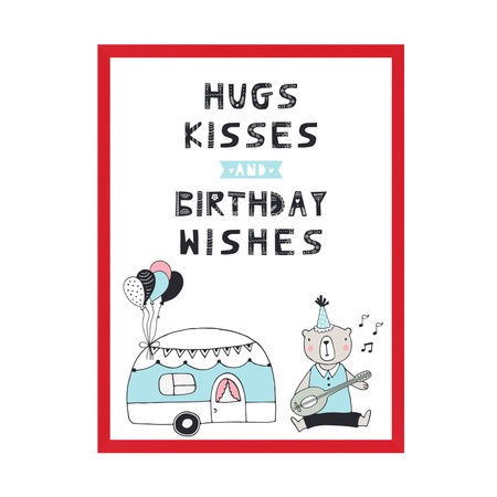 Plakat Urodzinowy Hugs kisses 40X50 cm + ramka czerwona