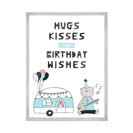 Plakat Urodzinowy Hugs kisses 24X30 cm + ramka srebrna